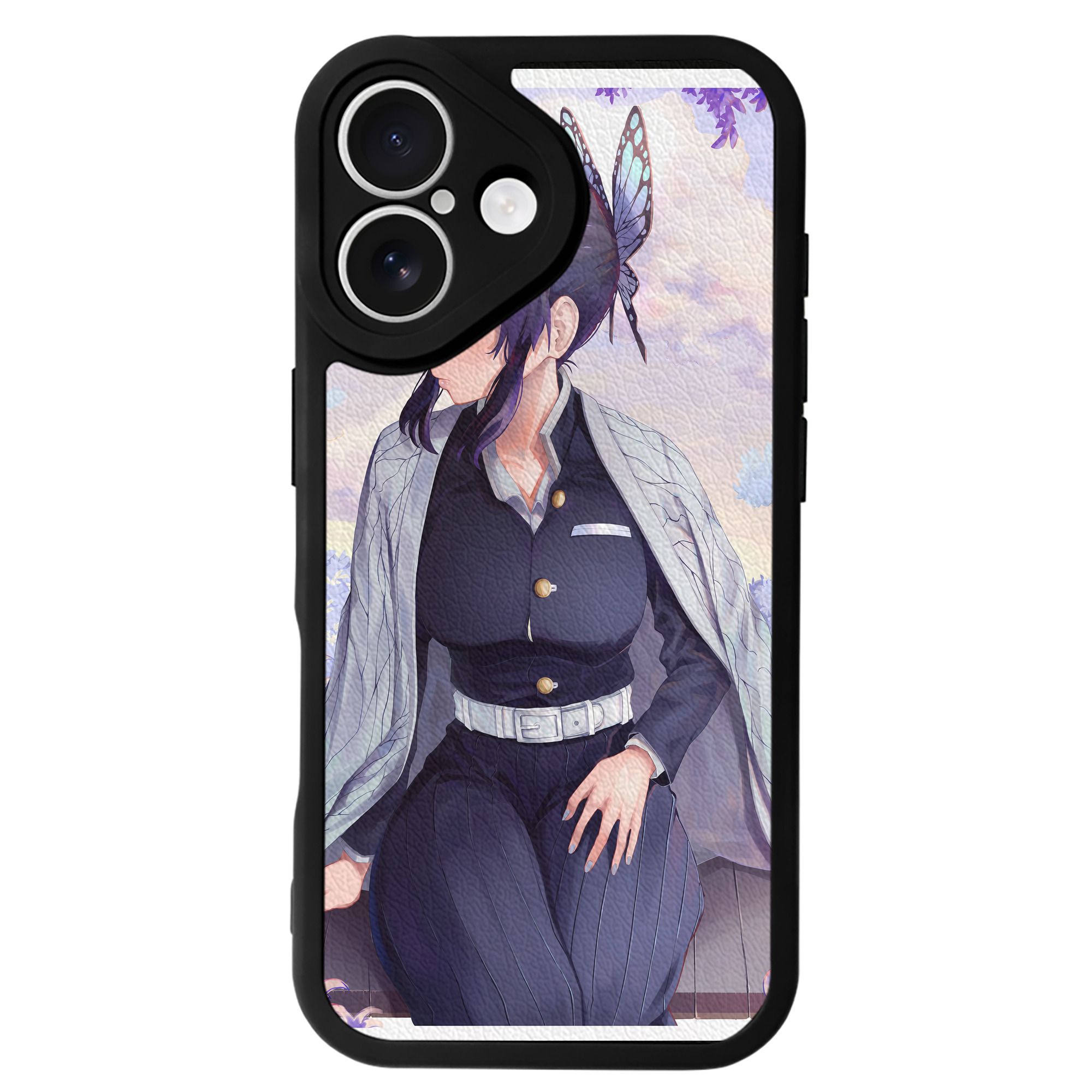（画像用） 鬼滅の刃（きめつのやいば）蟲柱-胡蝶 しのぶ／こちょう しのぶ Kochou Shinobu 【iPhone 16シリーズ対応】シリコンスマホケース（レザー調） 材質：シリコン
